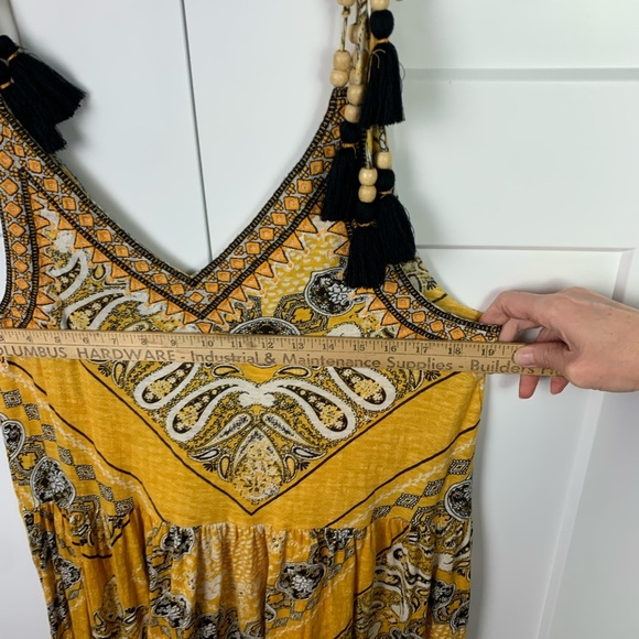 Soft Surroundings LARGE Indha Maxi Dress Yellow Embroidered Beads Boho - Picture 12 of 12